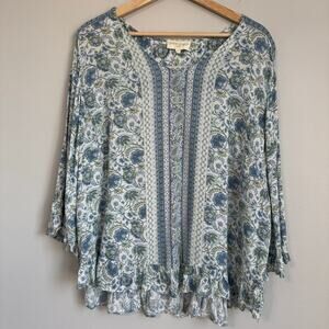 Cynthia Rowley Women’s Top 1X Green Floral Paisley Boho Cottagecore Ruffle